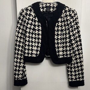 SANDRA Black and White Cropped Houndstooth Jacket Size 4
